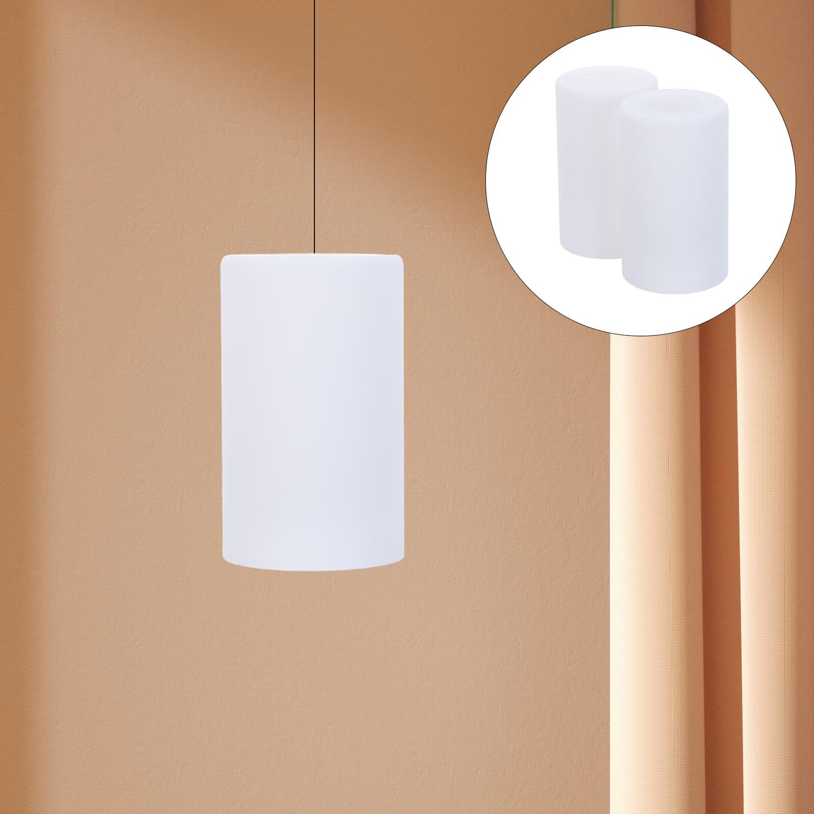 IMIKEYA Paralume cilindrico in vetro latteo per lampade da tavolo e a sospensione diametro 90 mm, altezza 150 mm, base E27, set di 2 pezzi ricambio per illuminazione