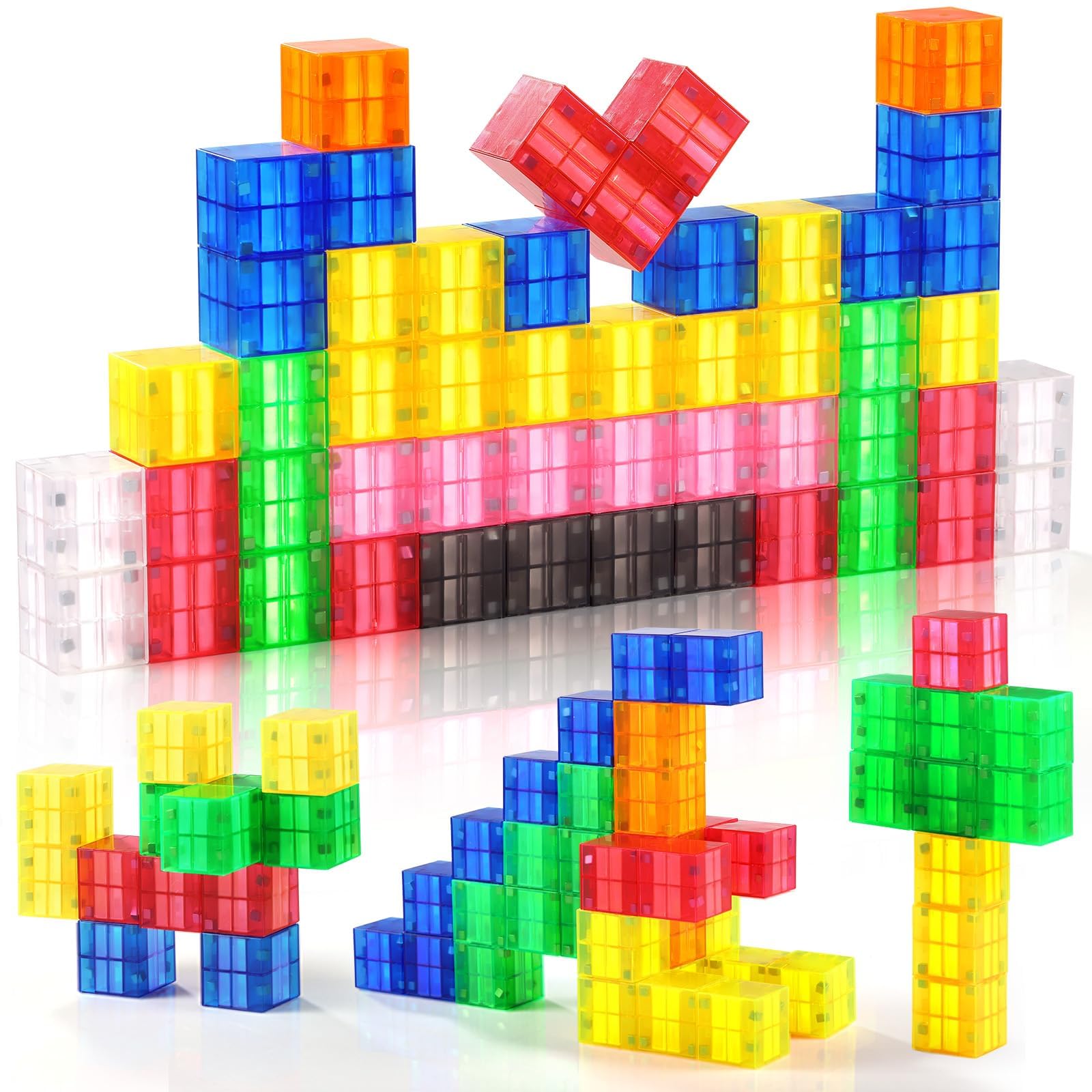 GAGAKU 64PCS Magnetic Building Blocks - Translucent Magnetic Cubes for 3-8 Years, STEM Educational Construction Toys
