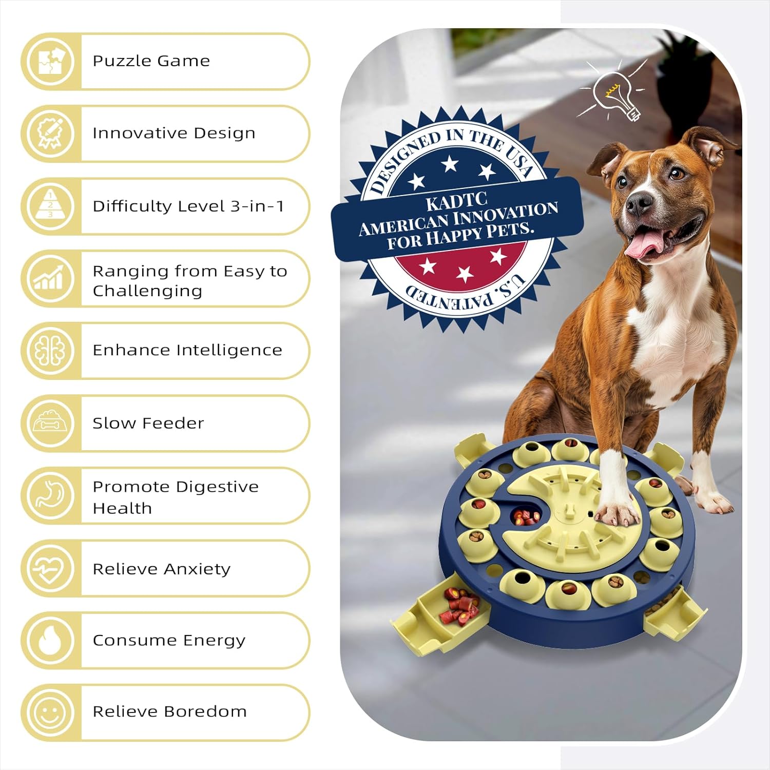 KADTC Dog Puzzle Toy, U.S. Brand & Design,Large Size,3 Levels of Step-by-Step Challenge,4 Ways to Play, Beginner-to-Advanced,Boredom Buster for Smart Dogs Mental Stimulation Enrichment Brain Games