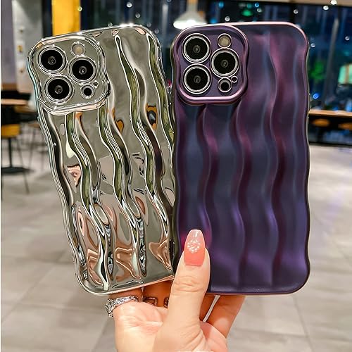Miniatura 7 de Funda con patrón de ondas de agua para iPhone 13 Pro Max, TPU suave, a prueba de golpes, cubierta trasera protectora de cámara para mujeres y niñas,