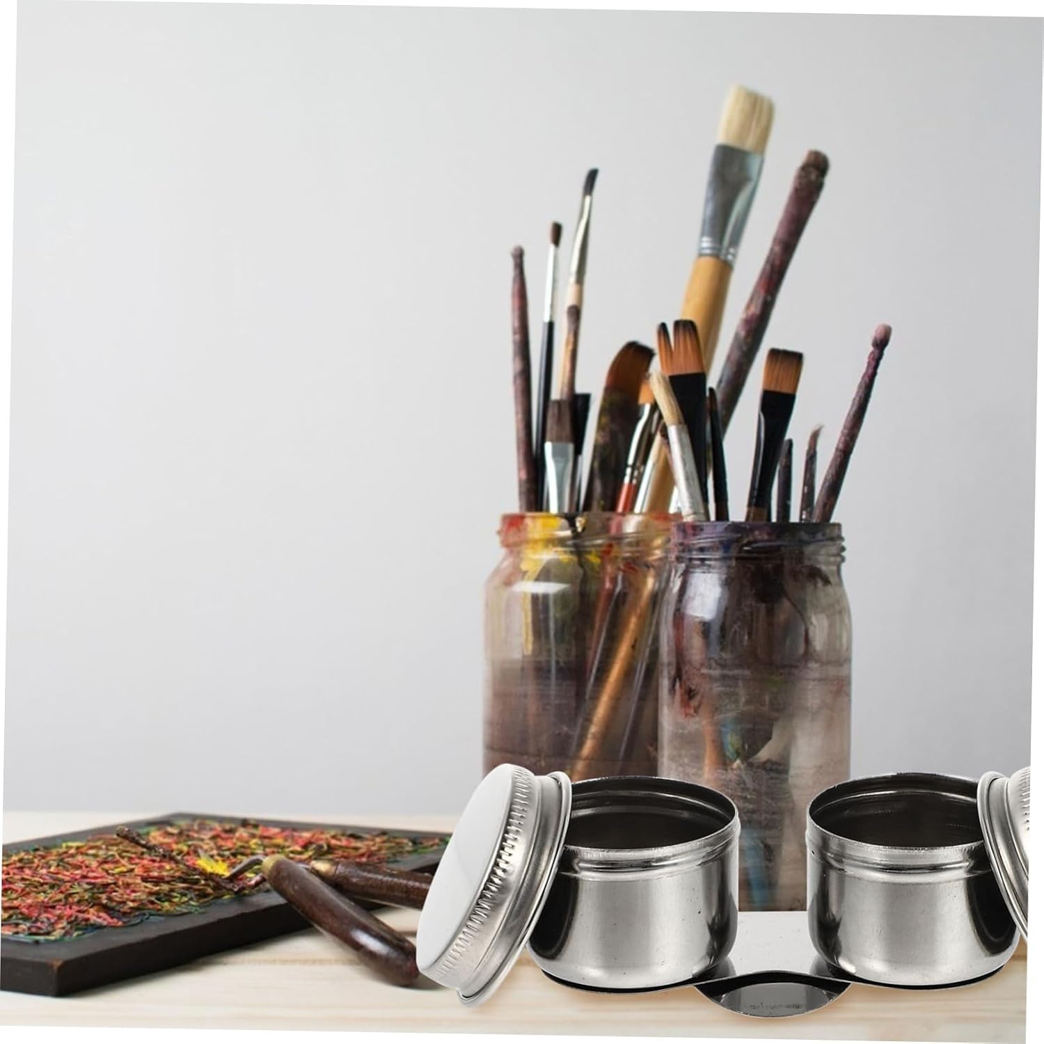 DOITOOL 2pcs Stainless Steel Paint Brush Washer Oil Paint Mixing Cup Brush Cleaner