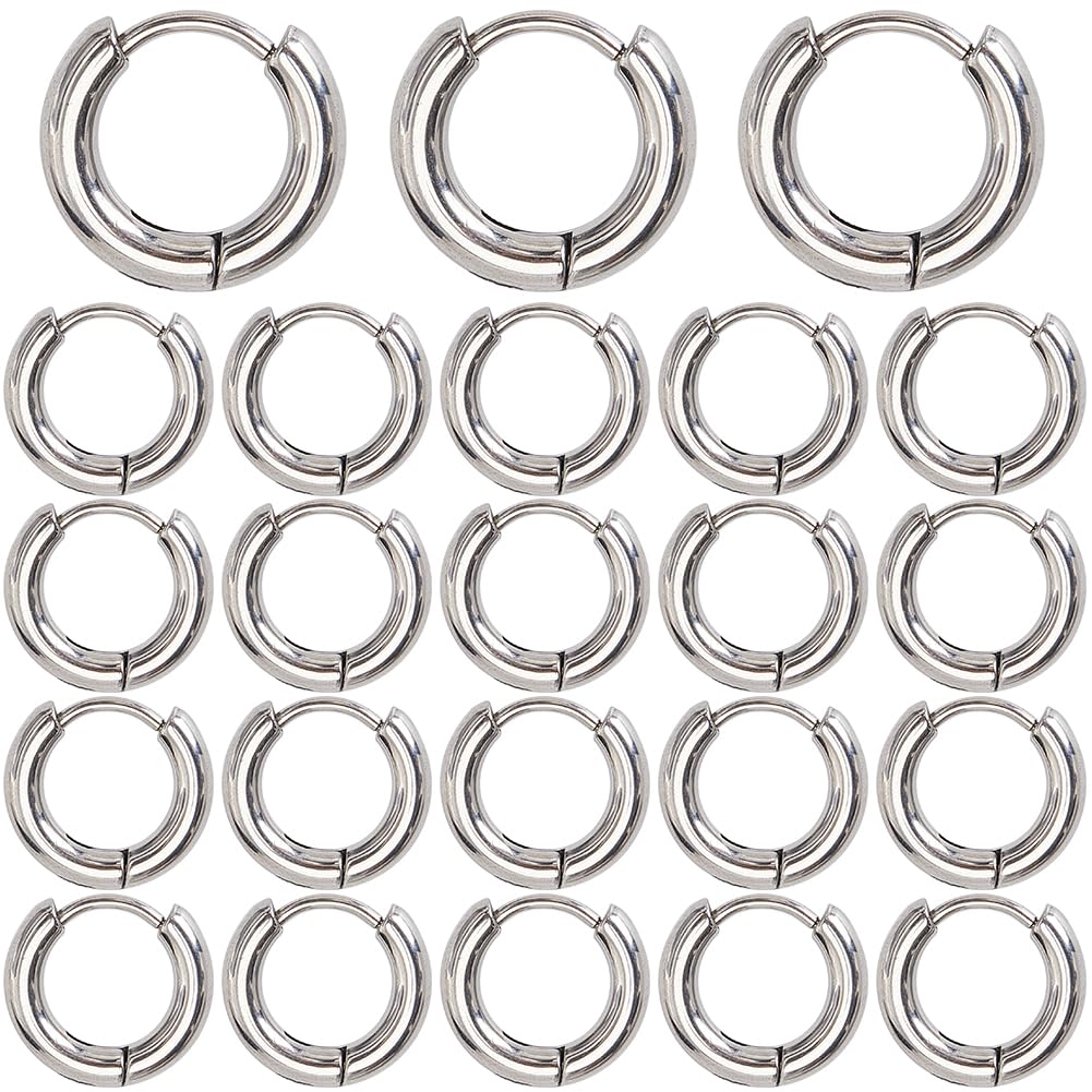 SUNNYCLUE 1 Box 24Pcs Silver Huggie Hoop Stainless Steel Earring Hoops Bulk Metal Round Ring Circle Earrings Hoop Findings with Latch Back Closure for Jewellery Making DIY Crafts Women Adult Supplies