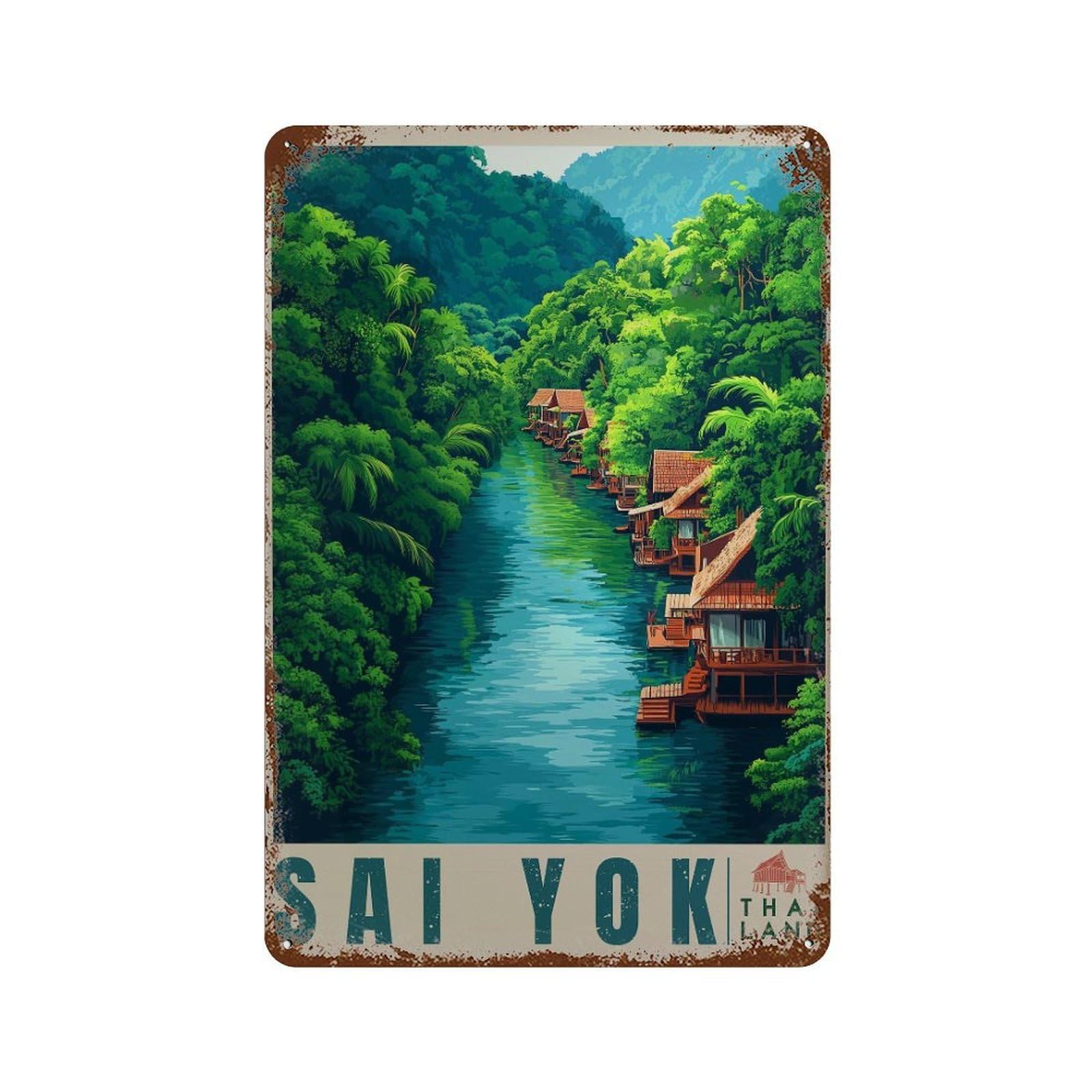 xiaoxiaoshen Sai Yok Thailand Travel River Kwai Wall Decor Art Metal Tin Poster Modern Home Decor Art Home Bar Shop Decorations Vintage Sign 30x20cm
