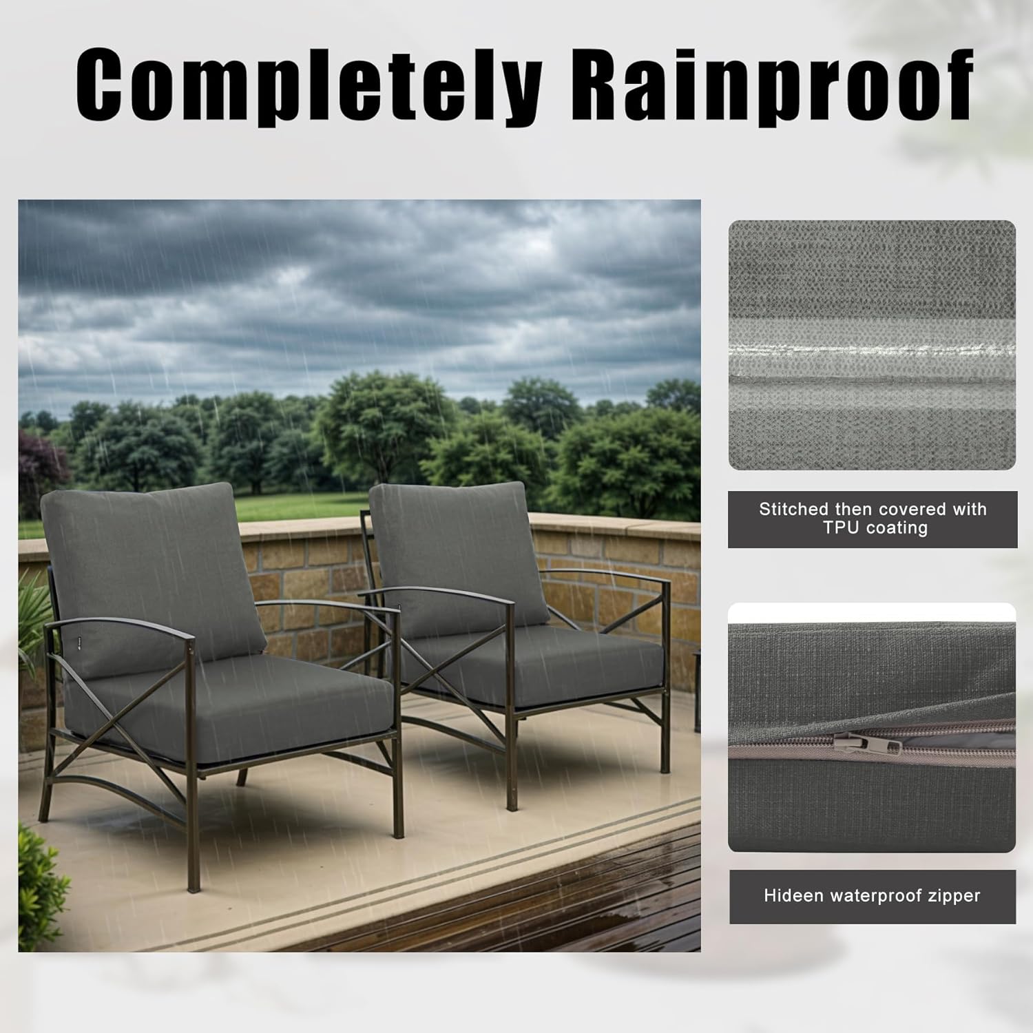 Favoyard Deep Seat Patio Cushions Rainproof & Fadeness Furniture Cushion Set for Outdoor with Polyester-Linen Fabric & Removable Cover, Hidden Zipper and Adjustment Staps(Seat 22x22In Back 22x18.5In)