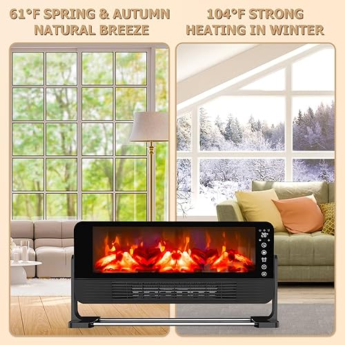 Miniatura 3 de Honitra Calentador eléctrico pequeño de 22 pulgadas con efecto de llama 3D, control remoto, calentadores de chimenea portátiles para uso en