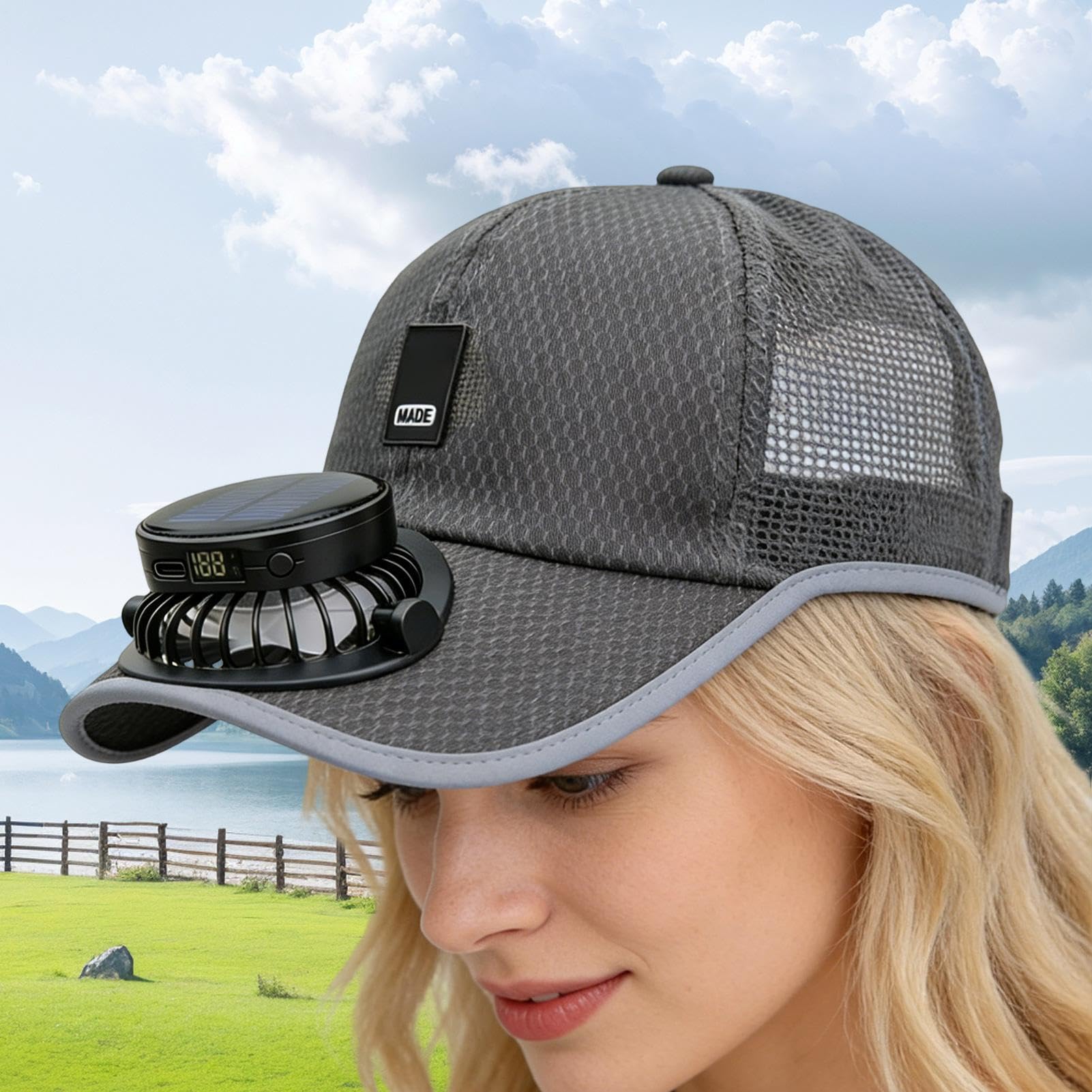 Gorra con Ventilador | Carga por USB, Protección Solar de ala Ancha - Gorra Solar con Ventilador de ala Ancha,para Actividades al Aire Libre, Playa, Campamento, Senderismo, Jardinería, Trabajo — view 3