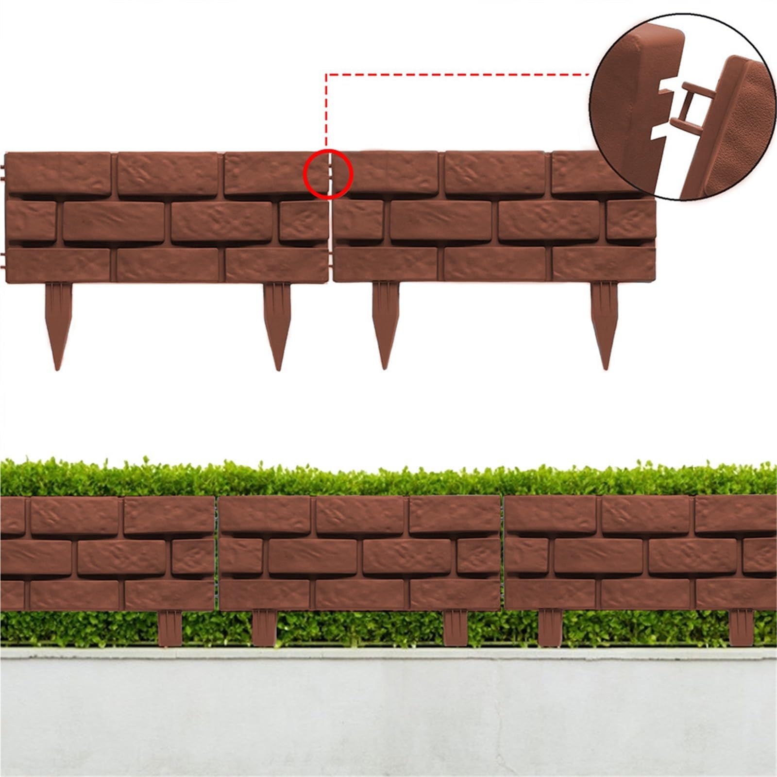 Lot de 4 bordures de clôture décoratives en plastique marron pour jardin et maison