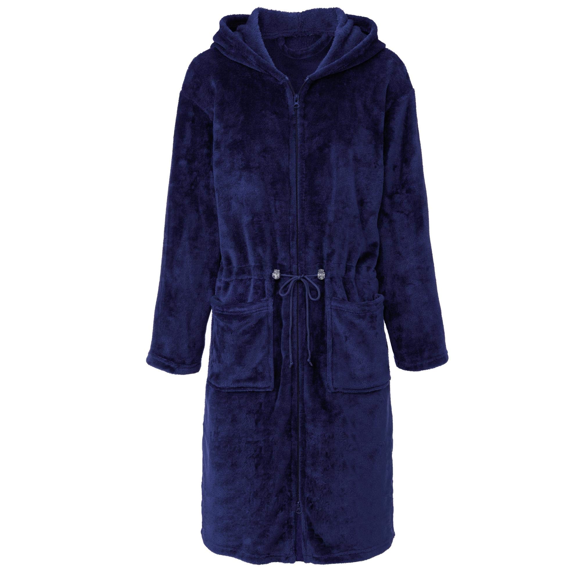 CelinaTex XS-XL Bademantel Kapuze Uni kurz oder lang aufgesetzte Taschen zwei Wege Reißverschluss Damen Kuschelflanell OEKO-TEX