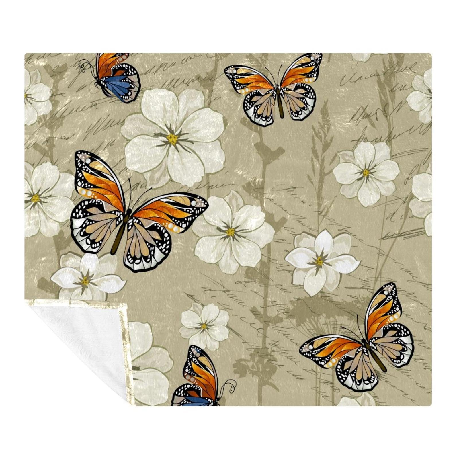 Couverture microfibre 150x200 cm à motif magnolia blanc pour lit et canapé