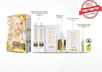 MAXX DELUXE Gold serisi 24K Altın Parçacıklı Serum ile 1 Kutu 2 x 50 ml ve Geliştiriciler Saç Boyası (BUZUL SARISI 0.2)