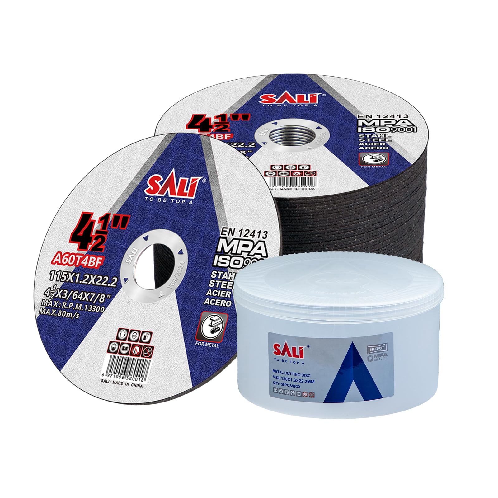SALI Confezione da 52 dischi da taglio da 4 1/2 pollici 4-1/2" x 3/64" x 7/8" per metallo e acciaio inossidabile, dischi da taglio per smerigliatrice angolare, dischi da taglio con taglio aggressivo