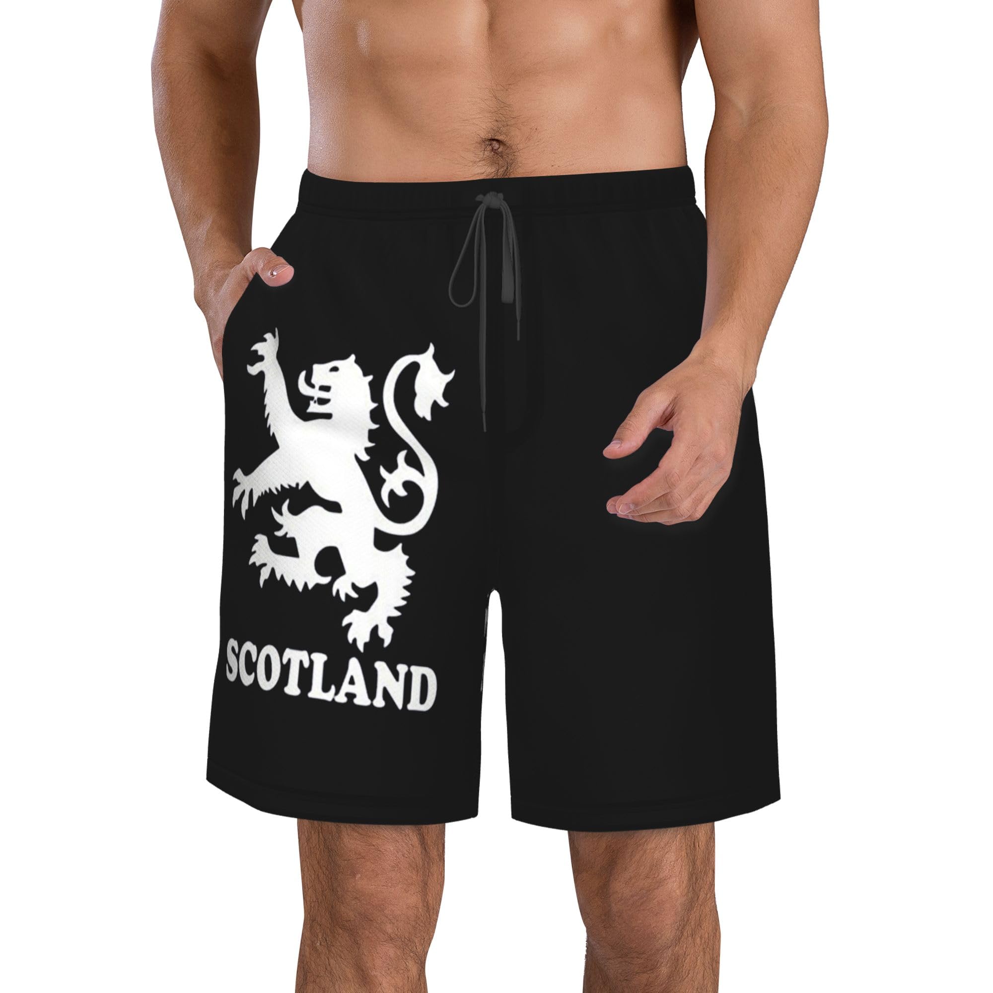 AOOEDM Lion Rampant Scotland Scottish Men's Beach Shorts with Pockets Summer Board Shorts Bathing Suits