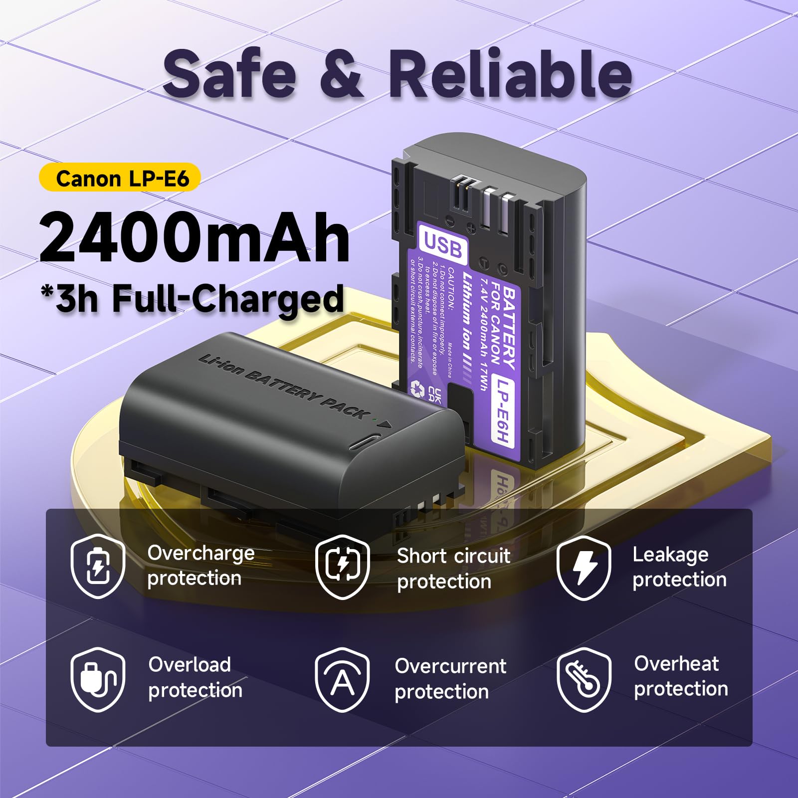 SMALLRIG LP-E6NH 2400mAh Battery Akku für Canon R5/R6/R7 Kamera, Kamera-Akku mit USB-C 2,5