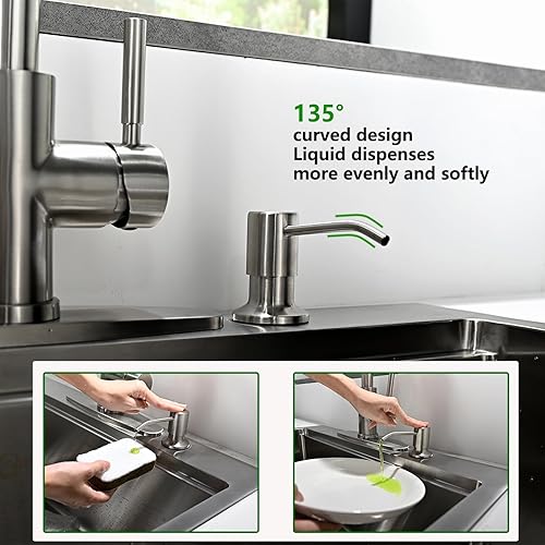 Miniatura 2 de Dispensador de jabón integrado para fregadero de cocina, cabezal de bomba de encimera de níquel cepillado de acero inoxidable, dispensador de loción