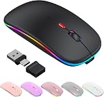 LED Bluetooth Wireless Mouse for MacBook Air/Pro, Laptop, iPad – Rechargeable Silent Light-Up Slim Optical Mouse Dual Mode BT5.2 & USB-A/USB-C for Students, Kids, Girls, Boys – Rose Gold