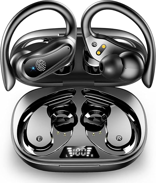 Wireless Earbud Rulefiss Bluetooth 5.3 Headphones Sports with Mic, Dual LED Display, Bluetooth Earphones Wireless Noise Cancelling IP7 Super Waterproof Bluetooth Earbud In Ear for Running 42H Playtime