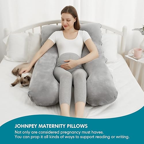 Miniatura 6 de JOHNPEY Almohadas de embarazo para dormir, almohada de cuerpo completo en forma de U, almohada de maternidad imprescindible para el embarazo con
