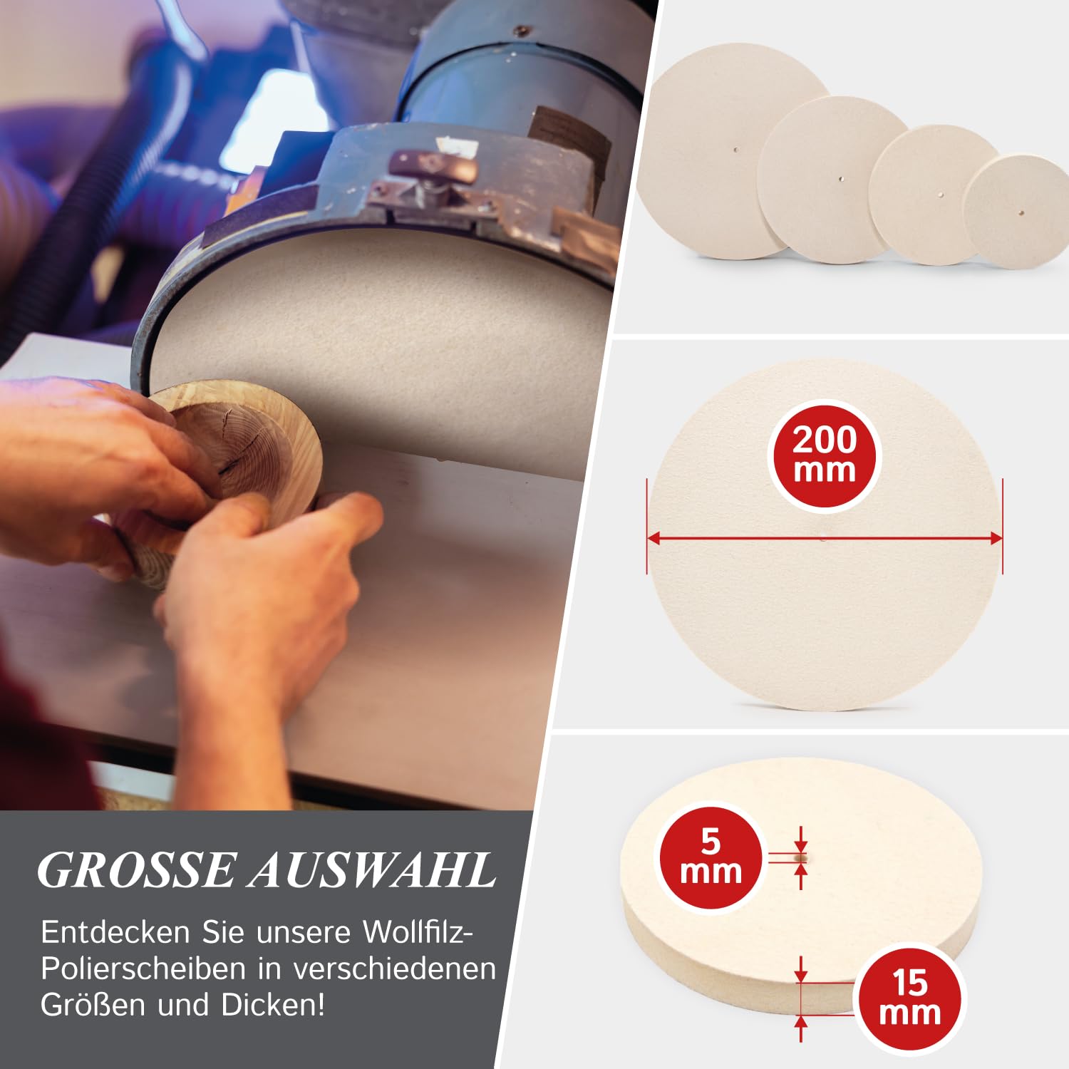 The Felt Store - Tarcza polerska z filcu, średnica: 200 mm, grubość: 15 mm