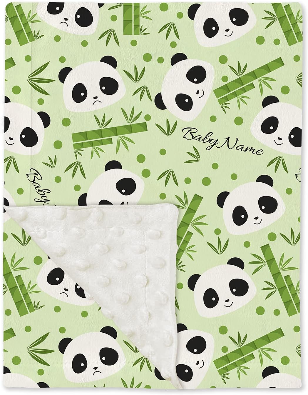 Personalized Name Baby Blanket with for Baby Kids Boys Girls Custom Panda Patterns Printed Toddler Bed Blanket Plush Minky Dot Catch Blanket