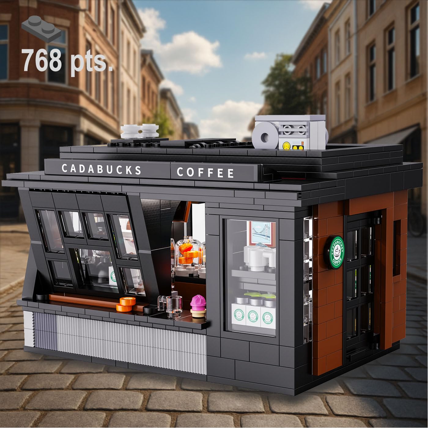 JAMARA 402884 CADA Coffee House Bricks – dai 14 anni in su, tecnica per ragazzi e ragazze, idea regalo, set di mattoncini a morsetto, kit con luce LED, design curato nei dettagli
