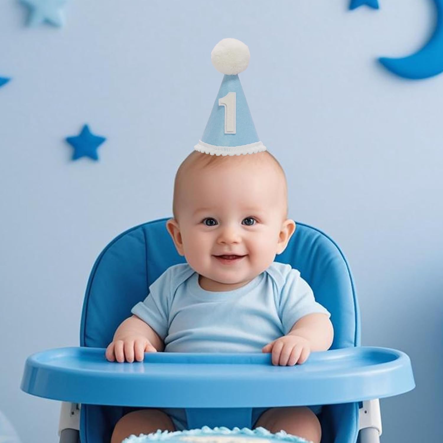 Blue six months Birthday Party Hat - Decoration, Photo Prop, Baby Boy six months Birthday Crown, Kids Party Hat - Image 3
