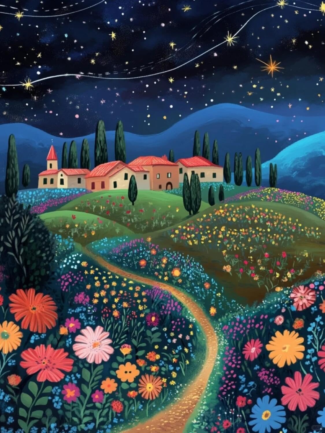 Rqwybcaxn Bead Embroidery Kits Starry Sky and Town 40x50cm