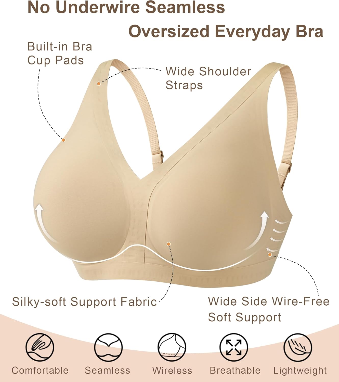 SHAPERX Women's Deep V Everyday Bras Wireless Comfort No Underwire Bralettes Soft Push Up Bra Regular and Plus Size - Image 5