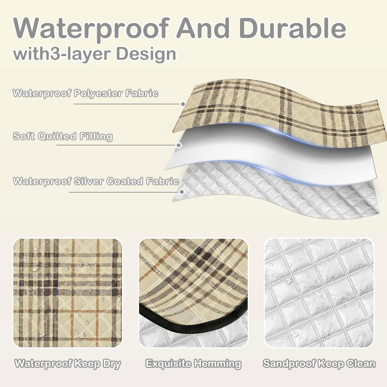 Vintage Buffalo Plaid Kratka Beżowy Duży Koc Plażowy Wodoodporny Wiosna Mata ogrodowa dla ludzi na zewnątrz