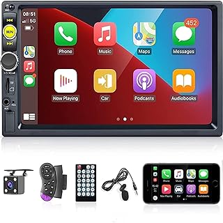 Apple Carplay Double Din Car Stereo, Rimoody 7 Inch Touchscreen Car Radio with Bluetooth FM Mirror Link TF/USB/AUX Remote SWC Car Multimedia Player + Backup Camera