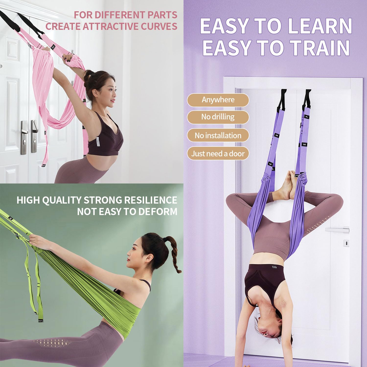 Correa de estiramiento de piernas ajustable para entrenador de cintura, estiramiento de puerta, flexibilidad entrenador de tracción con bolsa de transporte, doblado en la espalda, ir boca abajo para