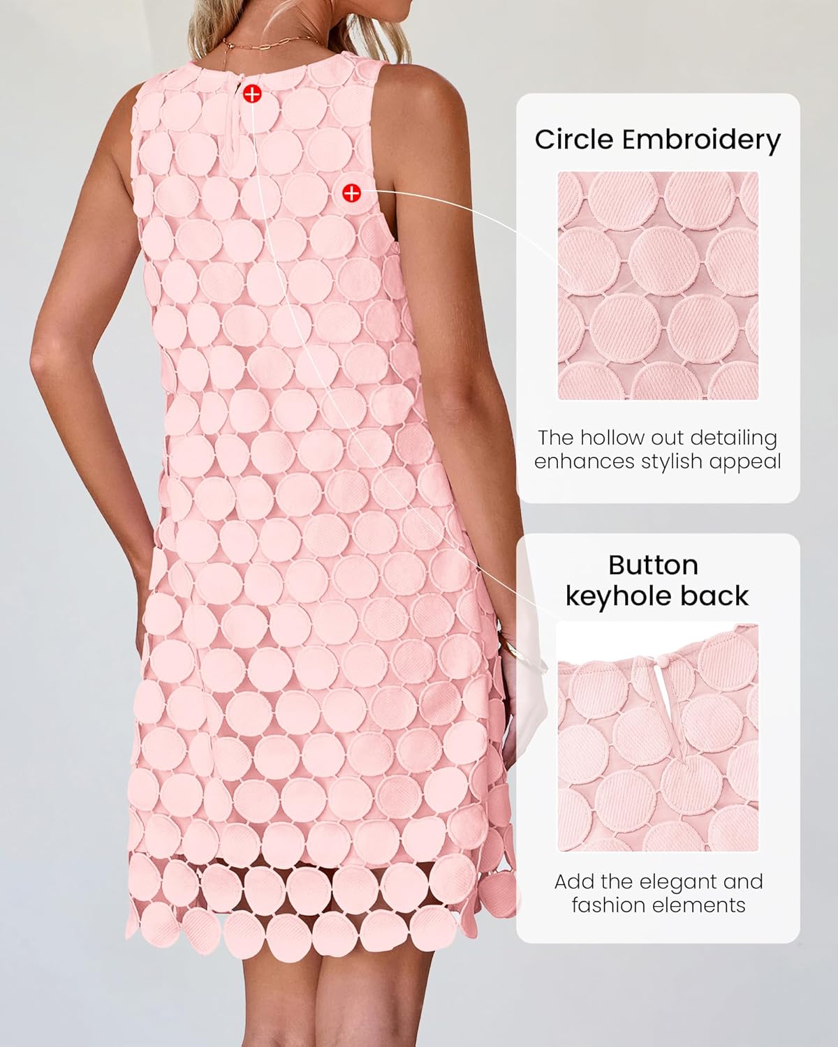 BTFBM Women Hollow Out Circle Embroidered Short Dresses Summer Casual Sleeveless Vacation Party Cocktail Tank Dress