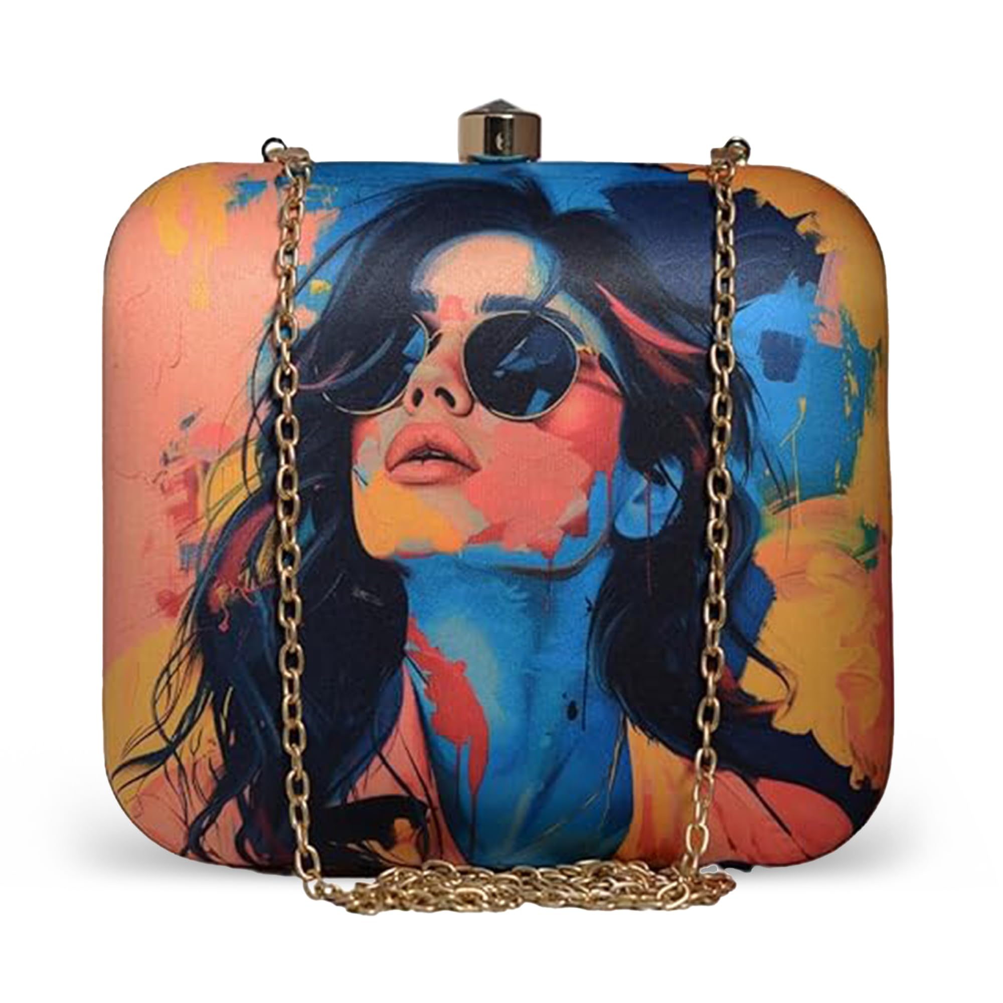 Portrait Women Printed Clutch Bag For Women With Detachable Strap-image-19