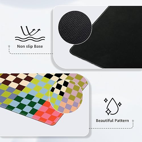 Miniatura 3 de iCasso Tapete de escritorio a cuadros, bonito tapete XXL grande para mouse funda de escritorio, alfombrilla grande antideslizante con bordes