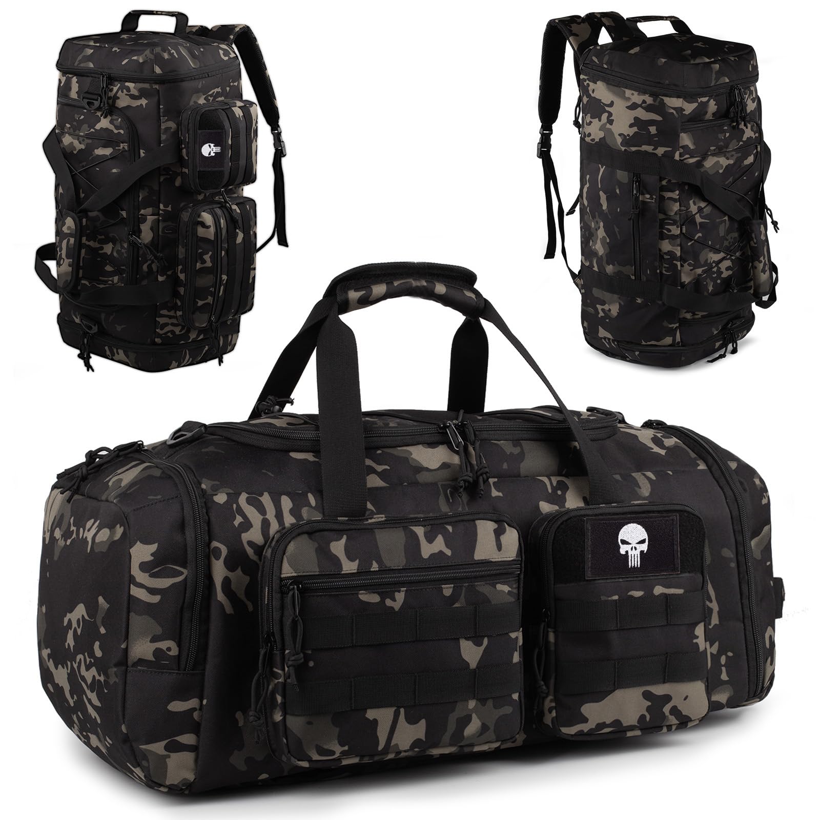 Taktische Sporttasche 50L 3-in-1 Reisetasche mit Schuhfach Wasserabweisender Reiserucksack Weekender Übernachtungstasche