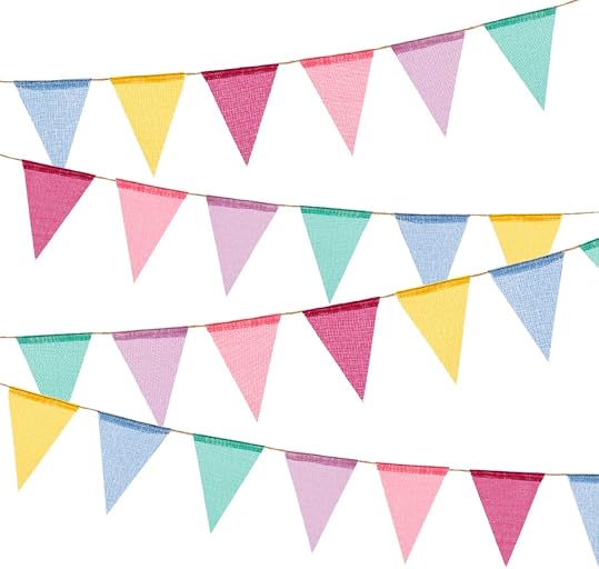 60 Flags Imitated Burlap Pennant Banner Pastel, Multicolor | Fabric Triangle, Rainbow Flag Bunting, Party and Festival, Classroom Hanging Decoration