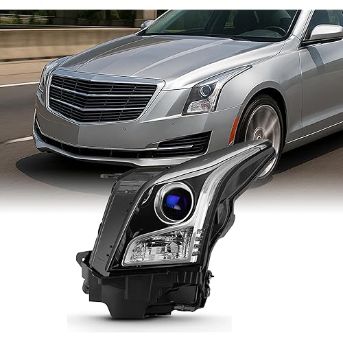 AKKON - Fits 2013 2014 2015 2016 2017 2018 Cadillac ATS Sedan [Halogen Type] Projector Chrome Headlight Driver Left headlamp