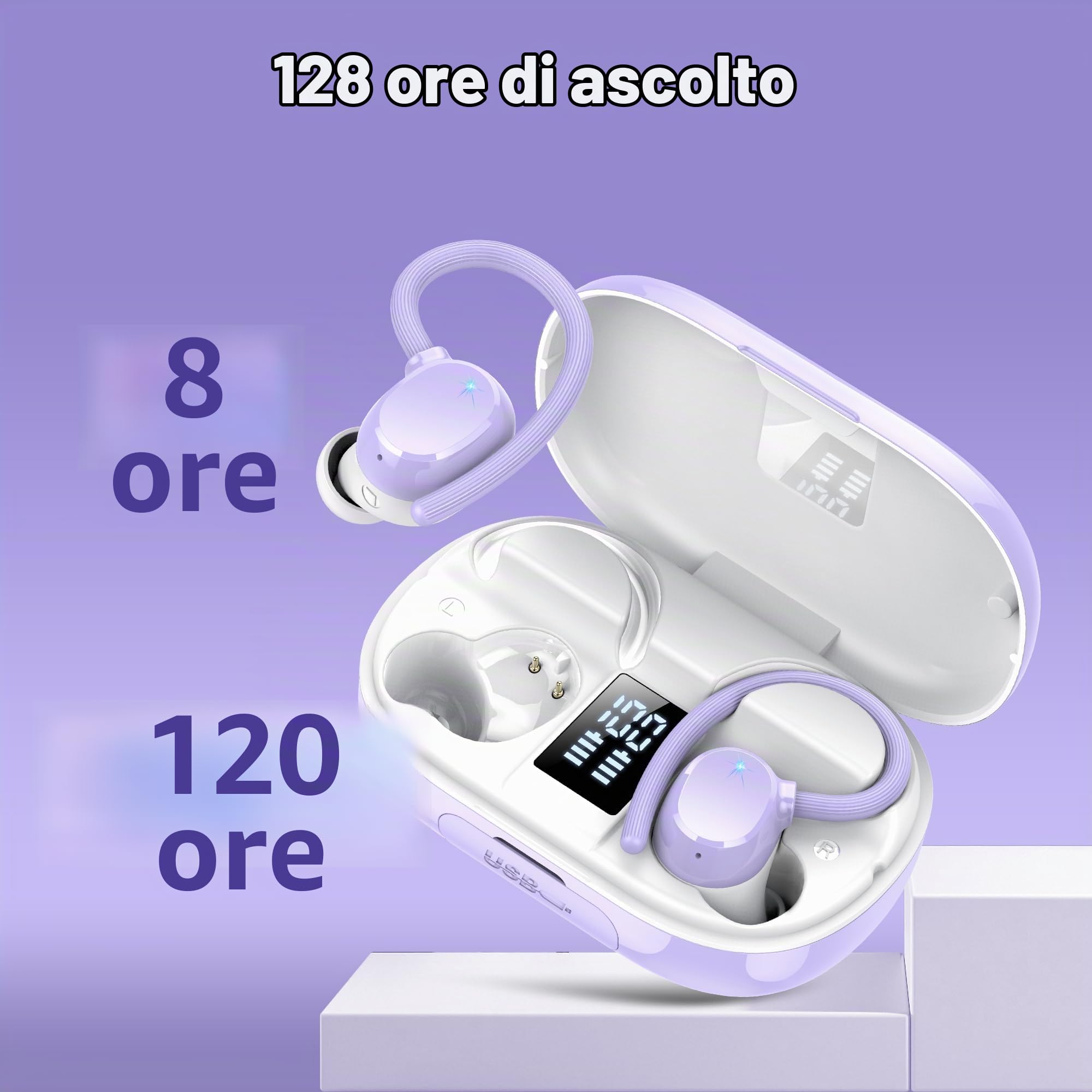 Cuffie Bluetooth Sport, Auricolari Bluetooth 5.3 con 128 Ore HiFi Stereo Cuffie Wireless con 4 ENC Mic, Cancellazione Rumore, IP7 Impermeabile Cuffiette, Cuffie Senza Fili per Running/Palestra