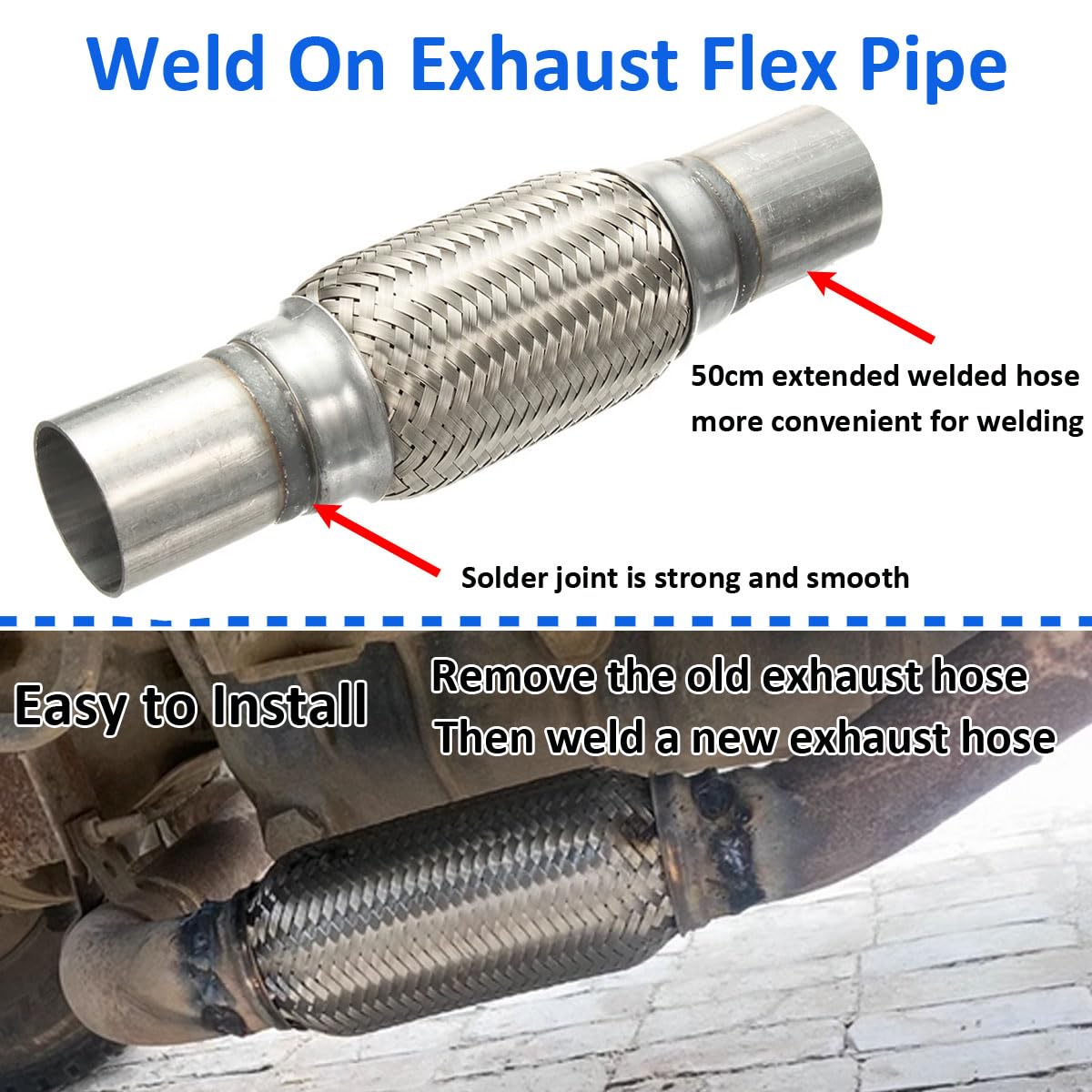 Tuyau Flexible d'échappement de Voiture 63mm X 200mm/300mm Échappement Flex Tuyau Double Tresse Tuyau Flexible de Réparation Acier Inoxydable Tube D'échappement Joint Flex