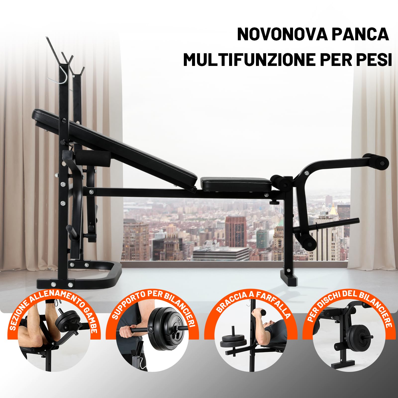 Panca Multifunzione Pieghevole per Palestra Casa, Panca Regolabile Pesi Inclinata per Allenamento, NV-543