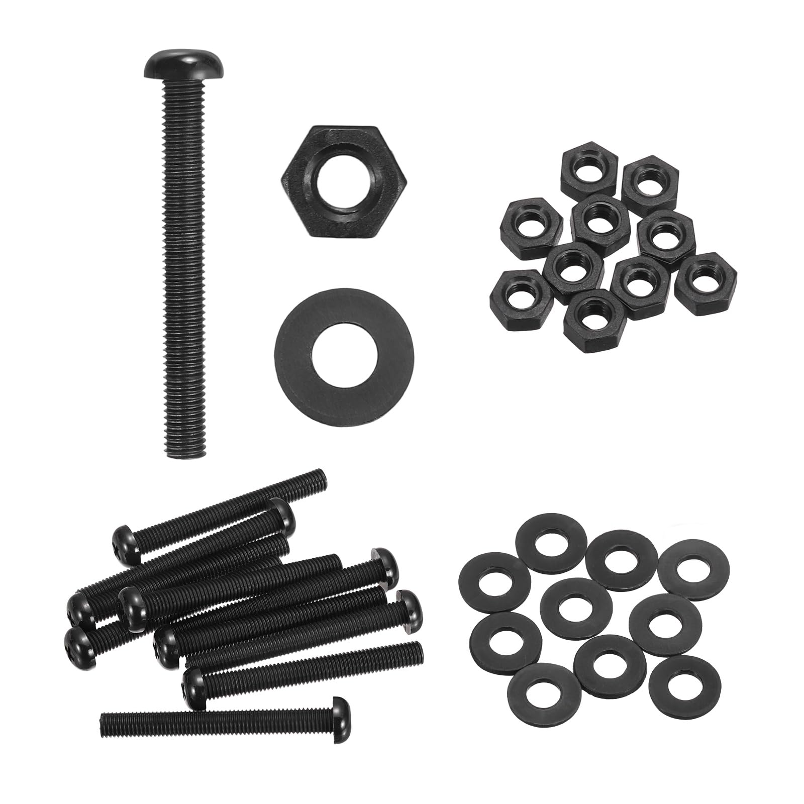 sourcing map 10 Set M8x70mm Nylon PA66 Plastic Cross Round Head Screw Phillips Bolts Hex Nuts Flat Washers Assortment Kit, Metric Full Thread Bolt Fasteners for DIY Machine Assembly, Black — image 1