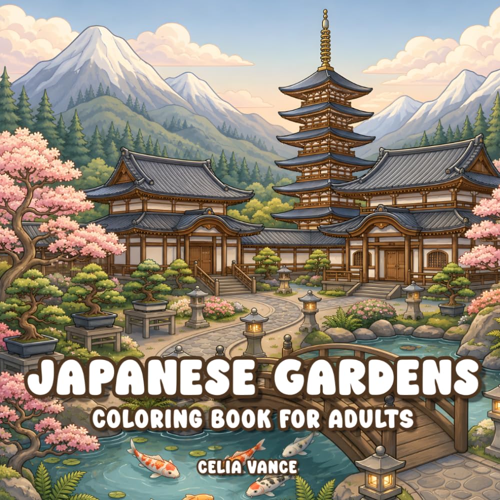 Japanese Gardens Coloring Book for Adults: Landscape, Temple & Tea House Scenes for Stress Relief and Mindful Relaxation (Peaceful Escapes)