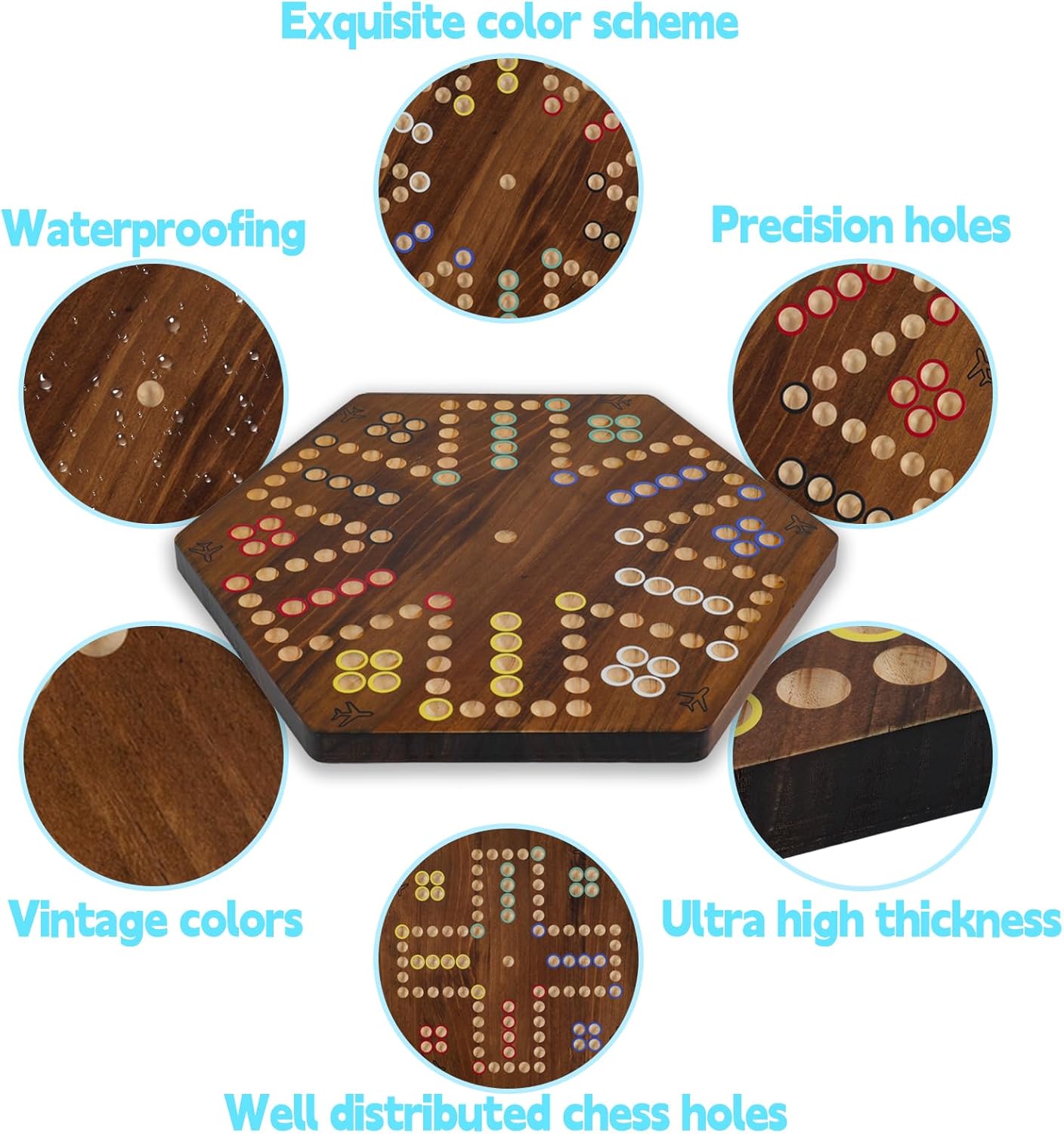 20 in Wooden Fast Track Board Game Original Wahoo Board Game for 6 and 4 Players with Marbles and Dices Burnt Color Board Marble Game(Large)