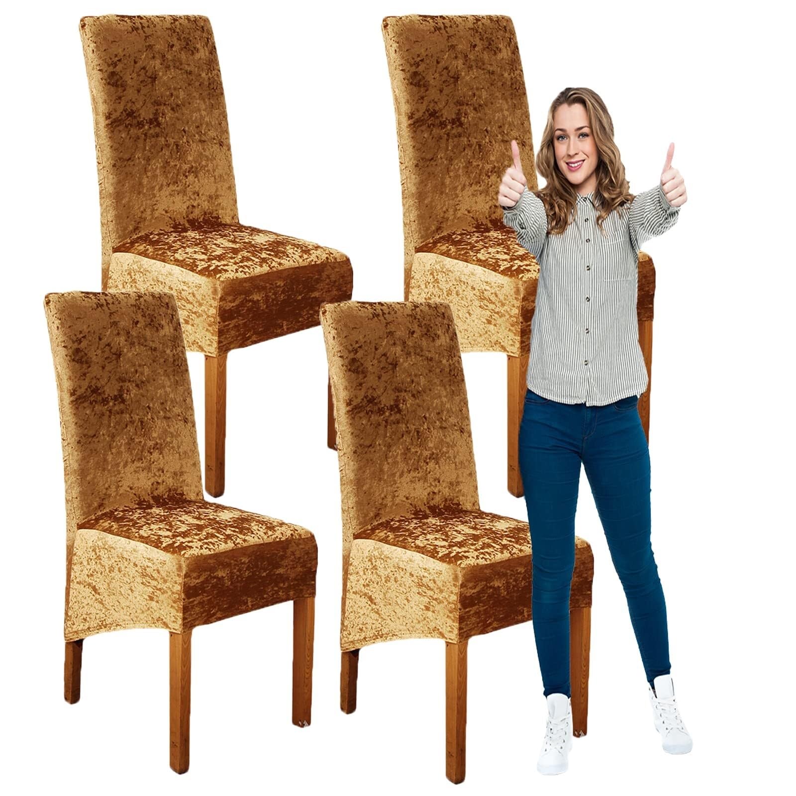 NMVAWIPT Crushed Velvet XL Dining Chair Covers, Elastic Stretch Protective Slipcovers, Ideal For Hotel, Wedding Banquet, Party(#8,4pcs)