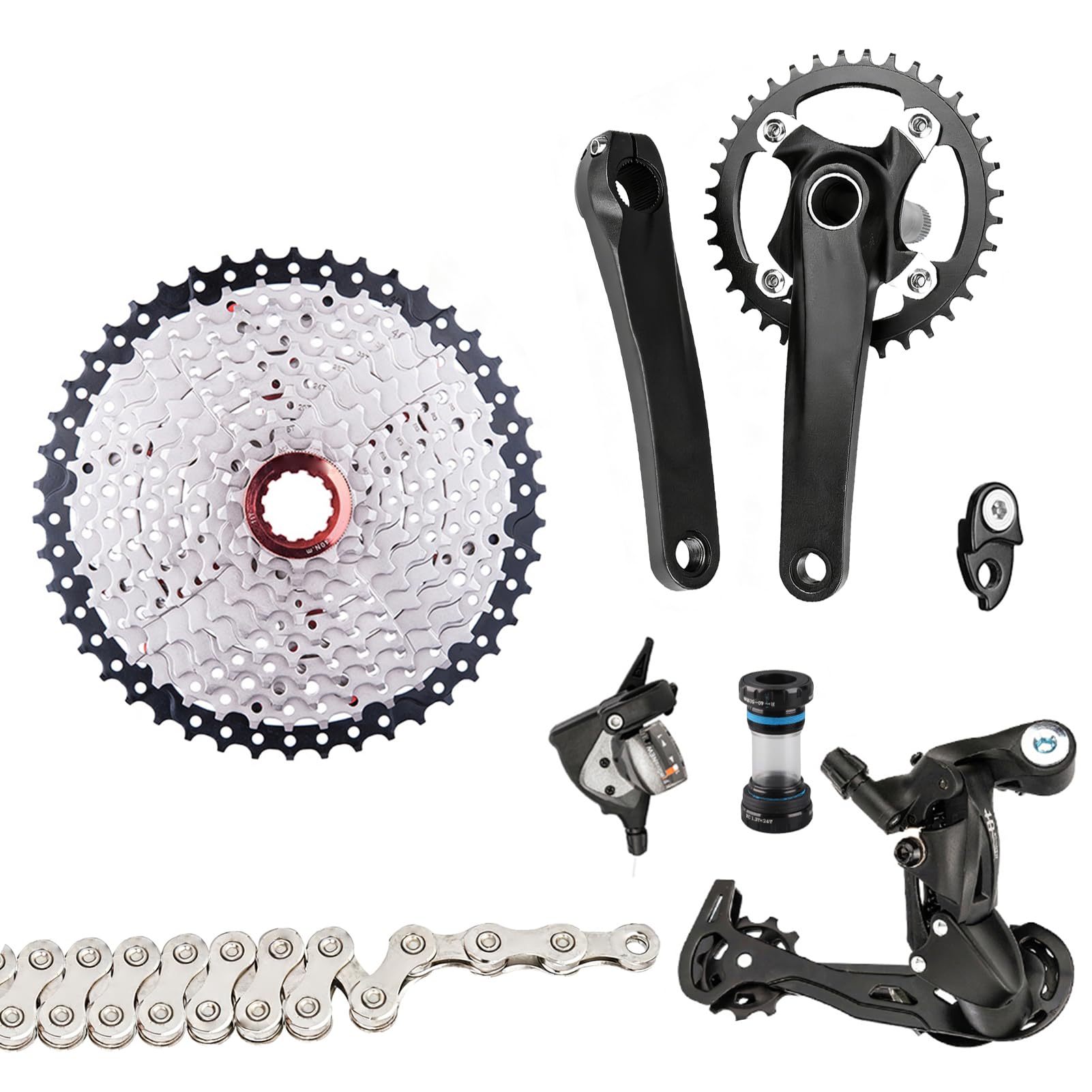 Generic 10-biegowy Zestaw Grupowy, Przerzutka do Roweru Górskiego, Dźwignia Zmiany Biegów, Mechanizm Korbowy, Kasetowy łańcuch Koła Zamachowego ze stalą o Wysokiej wytrzymałości. Stop
