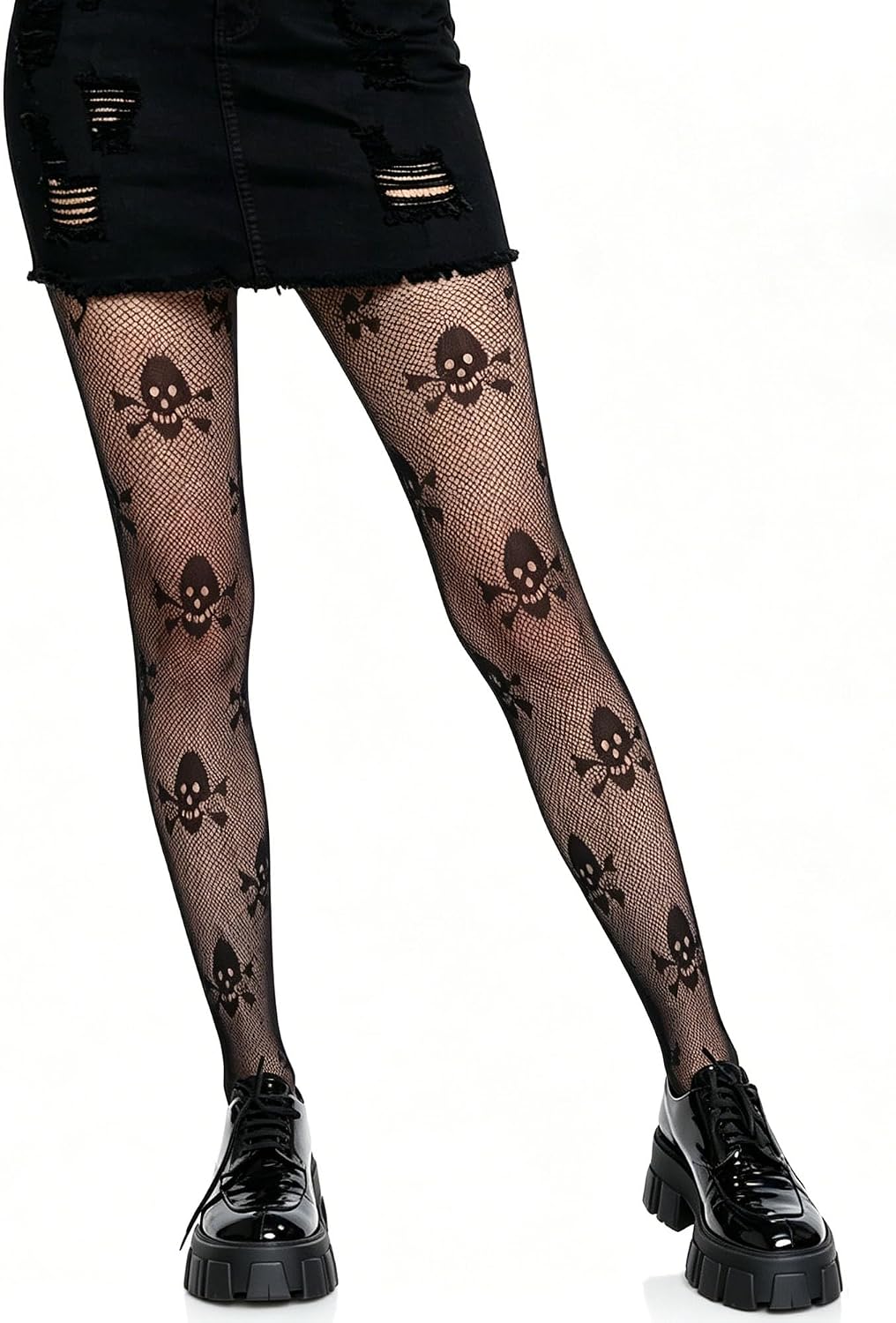 Halloween Tights for Women, Black Skull Fishnet Tights, Sexy Skull Fishnets Leggings, High-Waist Halloween Goth Stockings for Daily Wear, Parties, Cosplay