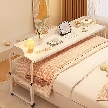 Bedtable, Adjustable Overbed Table, Over The Bed Table with Wheels, Overbed Desk, King Size Bed Table, Rolling Tray Table for Laptop and Writing for Living Room, Laptop Desk Over Bed Table