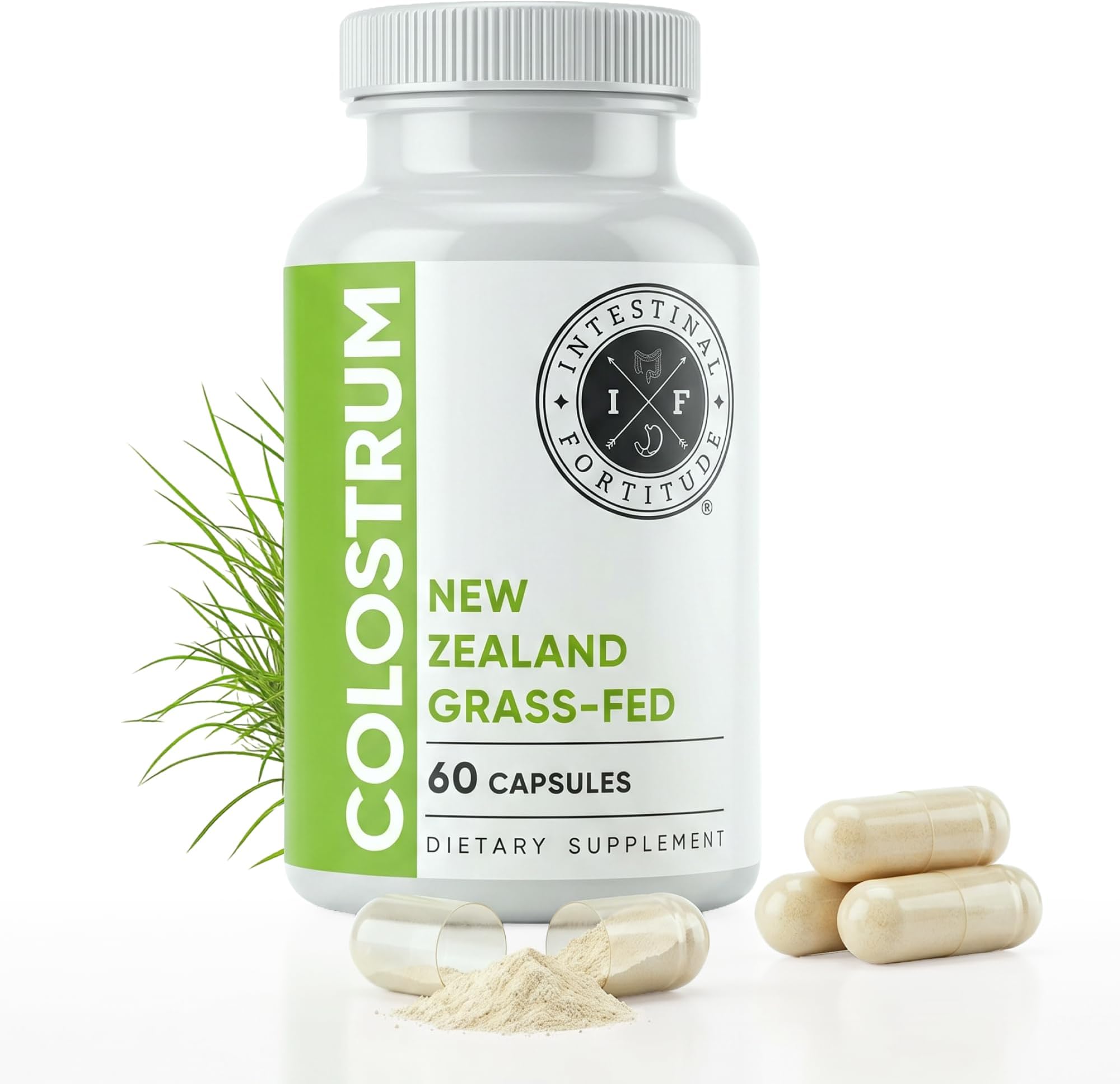 100% Grass Fed New Zealand Cows Colostrum Capsules, Grassfed, Hormone Free, GMO Free, Optimal Gut Health and Immune System Support, Leaky Gut, IBD, 500 mg Capsules, 60 CT