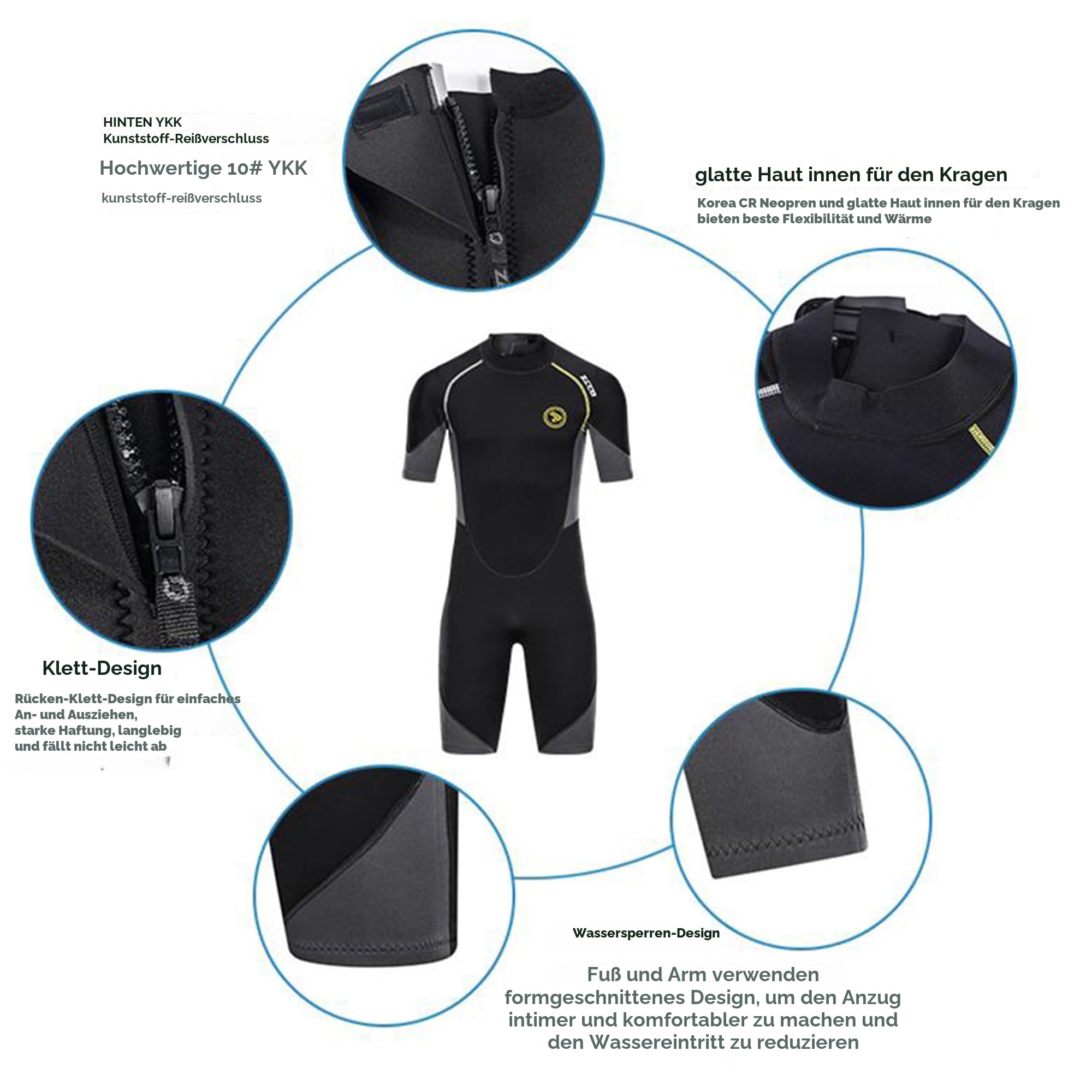 ZCCO, Herren-Neoprenanzüge 1,5/3 mm Premium Neopren, Rückenreißverschluss, kurzärmeliger Taucheranzug für Spearfishing, Schnorcheln, Surfen, Kanufahren, Taucheranzüge