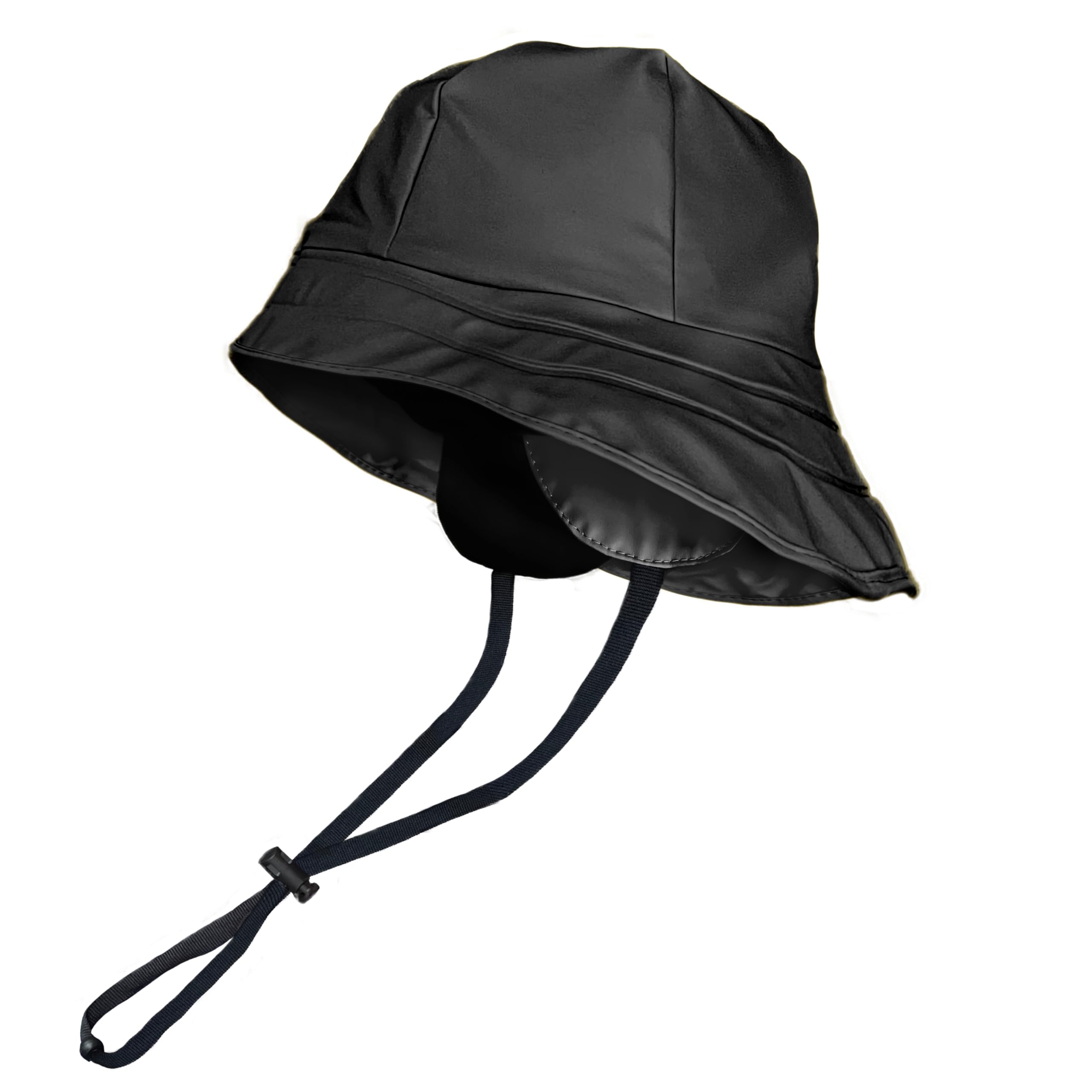 Toutacoo Rain Hat, Waterproof, Black, Wide Brim with Chin Strap and Earflaps, Fleece Inner (01- Black), 01- Black, M/L