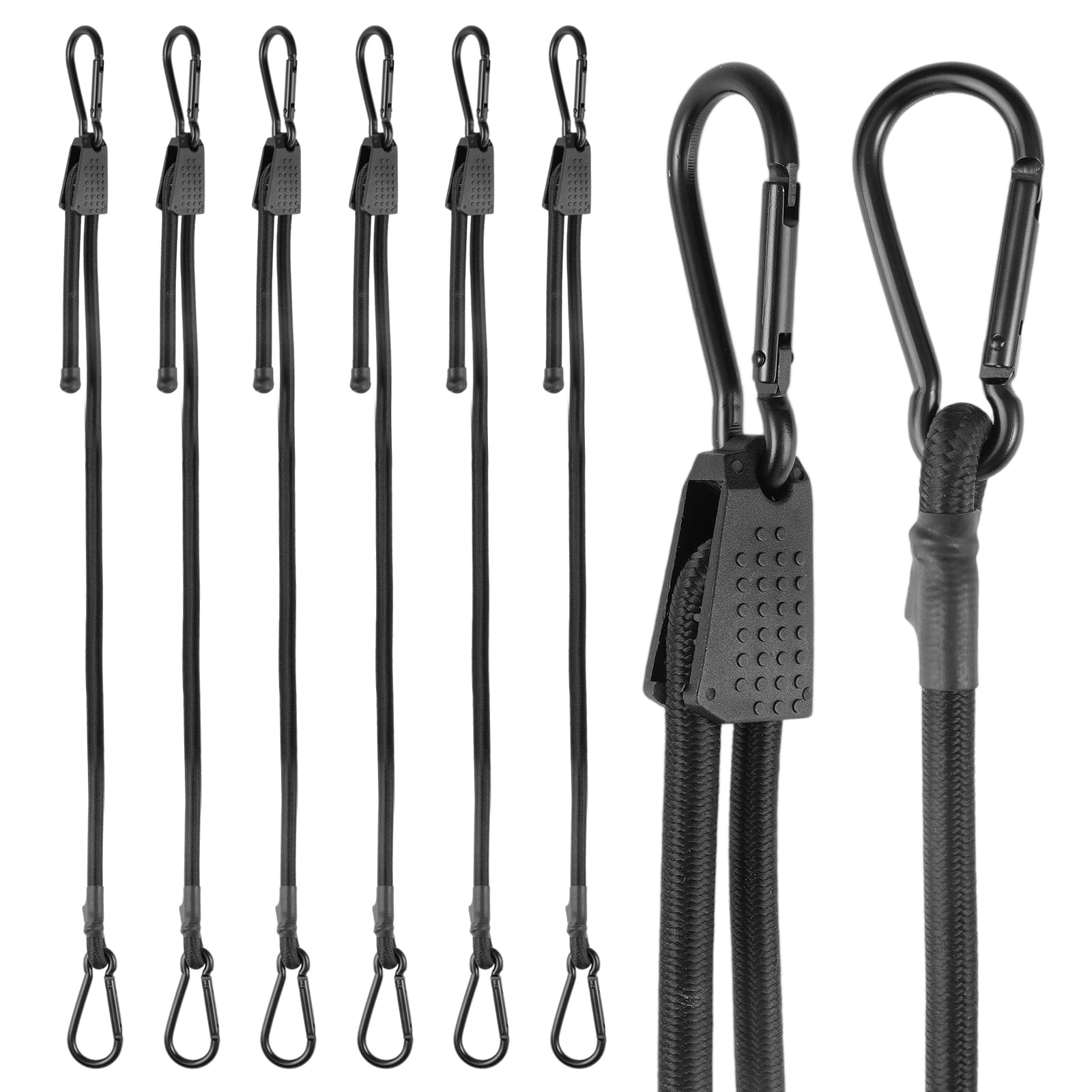 6Pcs Bungee Cords with Carabiner Clips 100cm Adjustable Bungee Straps
